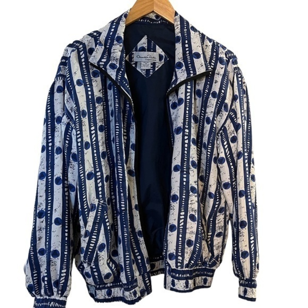 Oscar de la Renta Blue and White Patterned Jacket